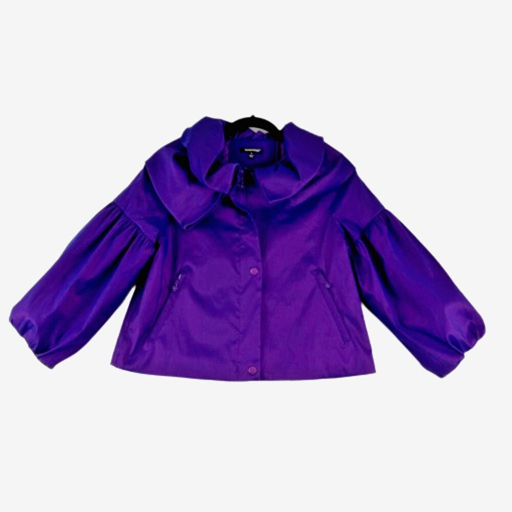 Samuel Dong Cropped Dress Jacket Womens Size S Iridescent Ruffles Music Note Zip